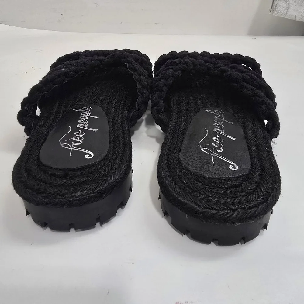 Free People Black Sandri Macrame Sandals slip on crochet bohemian beachy boho